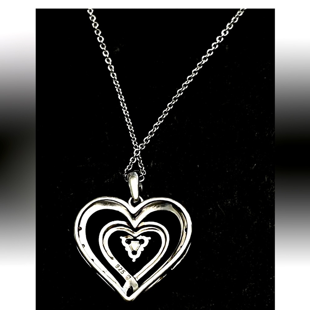 Signed JJ STERLING SILVER 925 11 Diamond Heart Pendant 18” Italy Chain Necklace - Picture 2 of 4